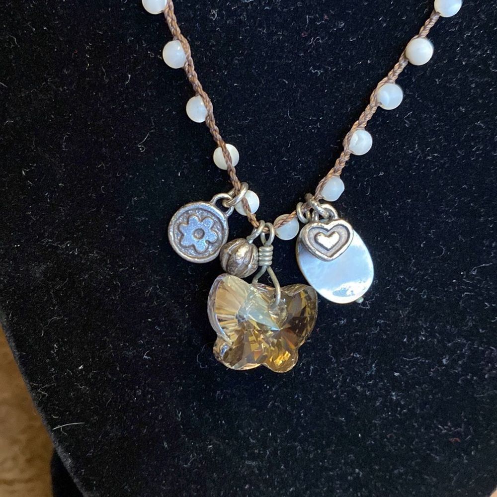 Brighton Karma silver and smoky topaz butterfly‎ charm statement collar necklace